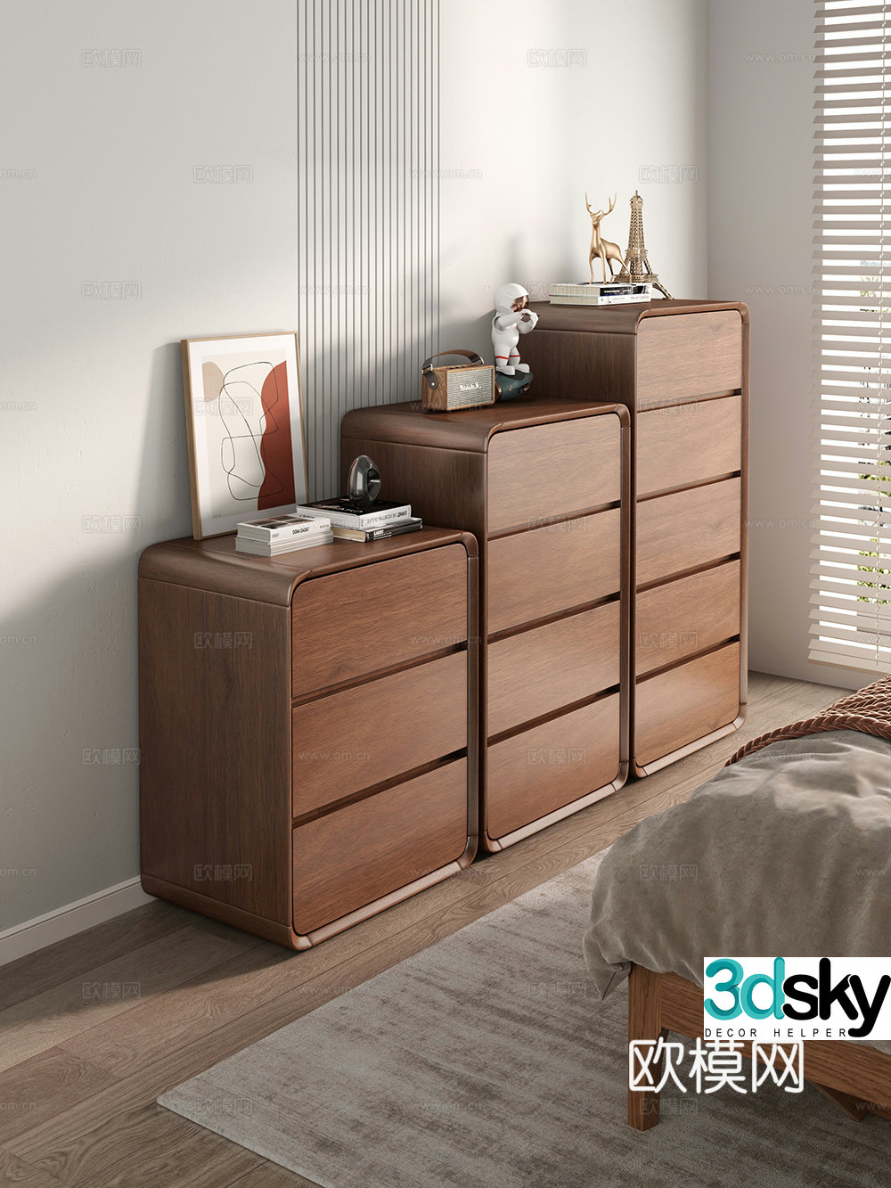 Solid wood chest of drawers side cabinet bedside cabinet storage cabinet 3D model