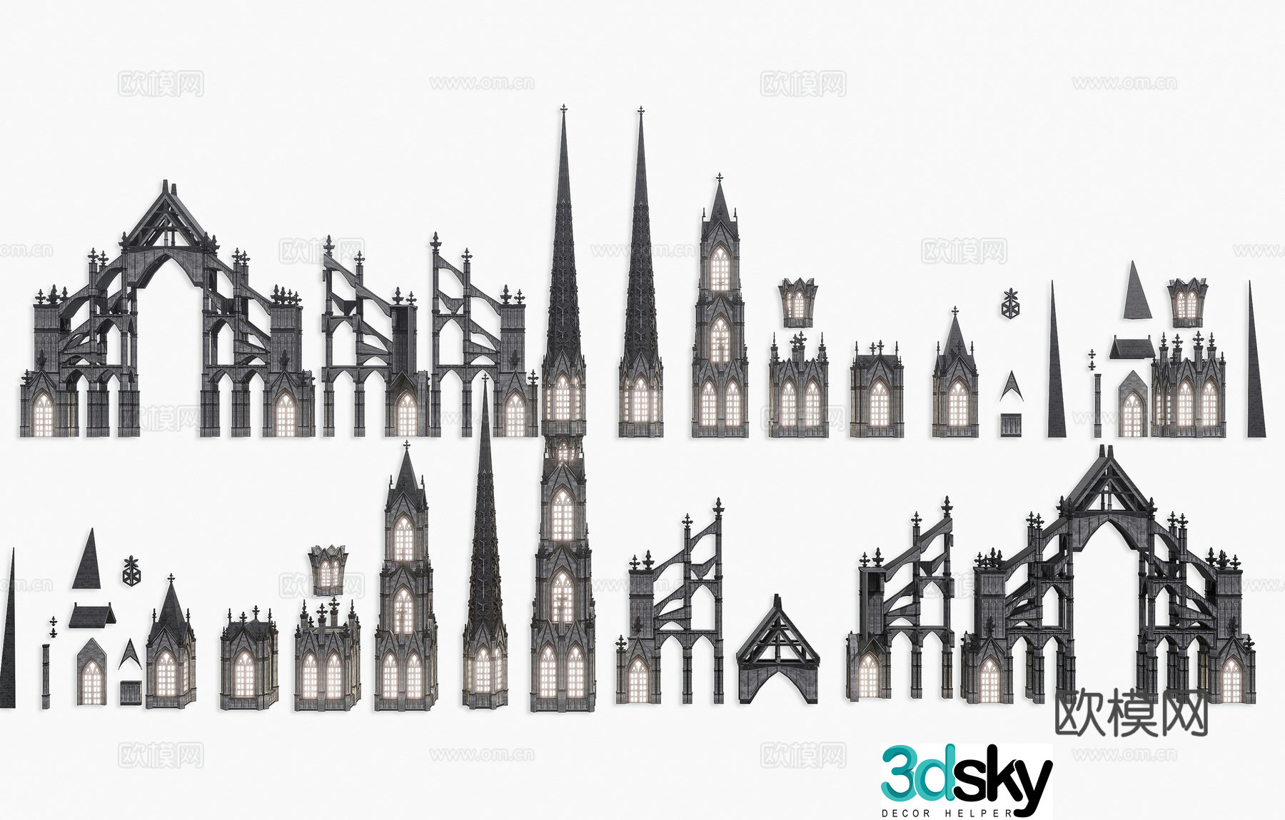 Gothic architecture European-style tower spire traditional European-style ancient architecture Gothic tower spire stone 3d model