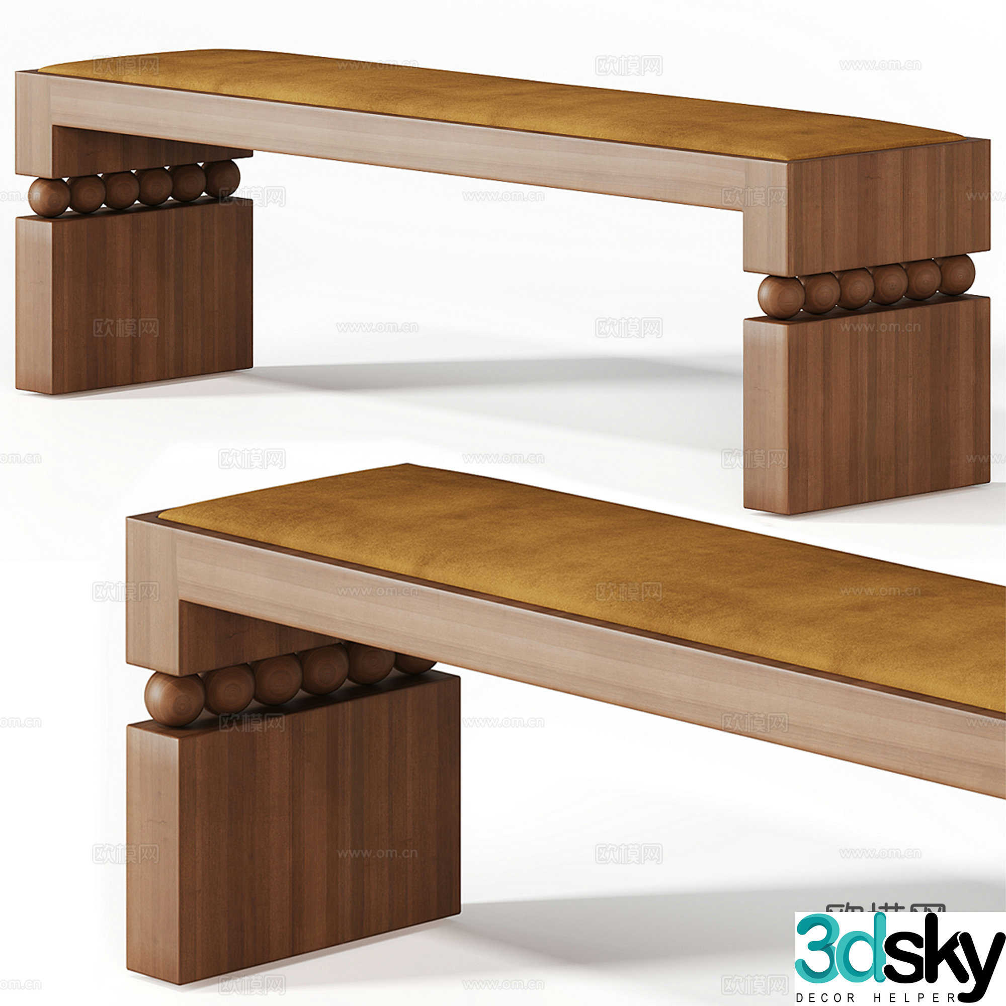 Middle-aged bench low stool bed stool sofa 3D model