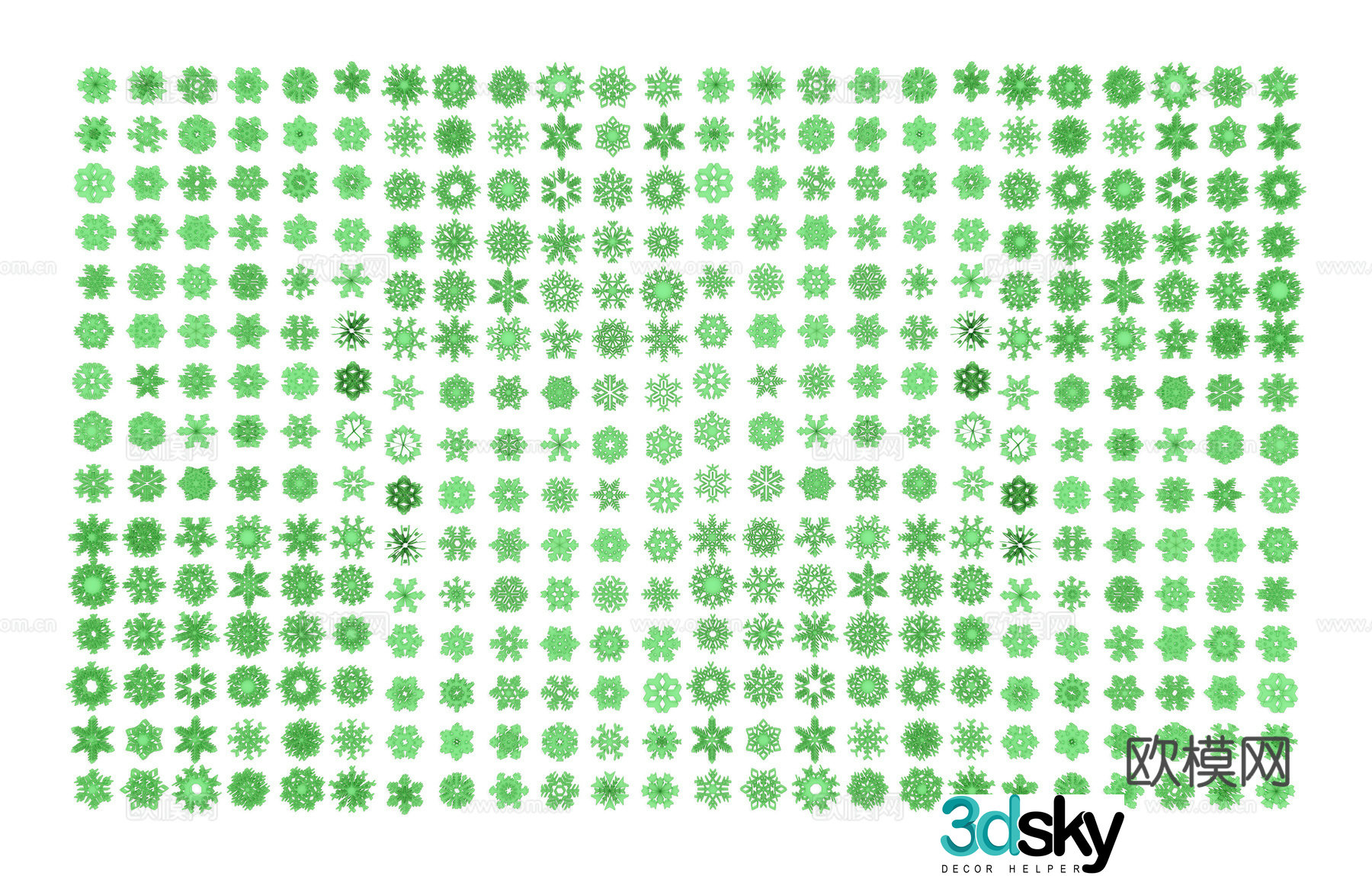 Modern snowflake pattern Green snowflake wall decoration pendant Snowflake silhouette pattern Snowflake sculpture ornament 3d model