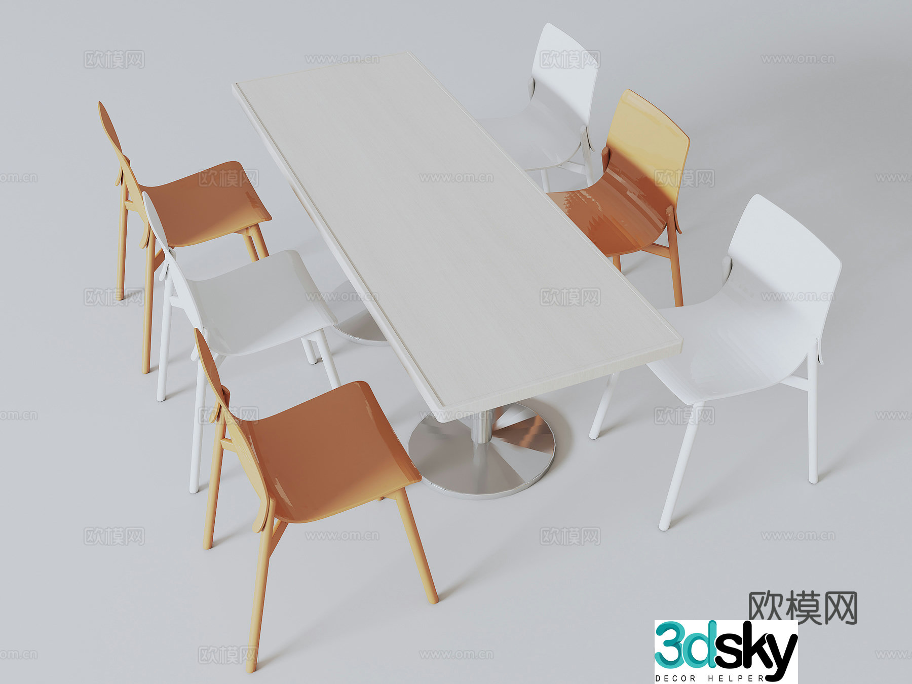 Canteen table and chair combination negotiation table and chair 3D model