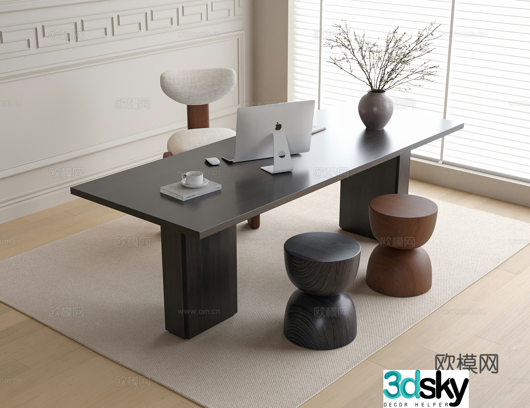 Modern desk chair desk stool 3d model