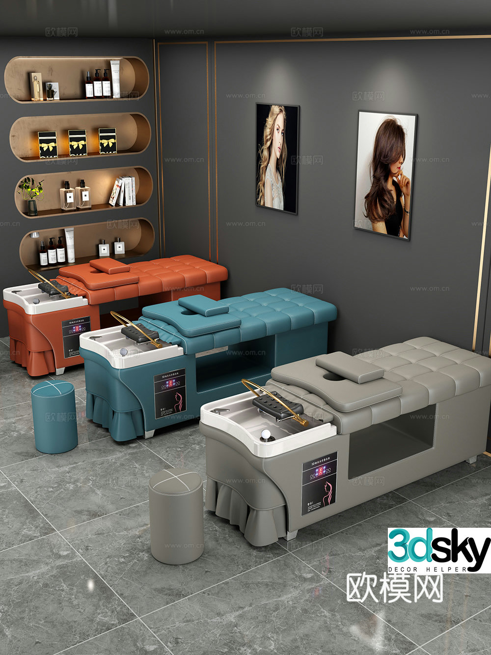 Hair wash bed barber shop hairdressing area 3d model
