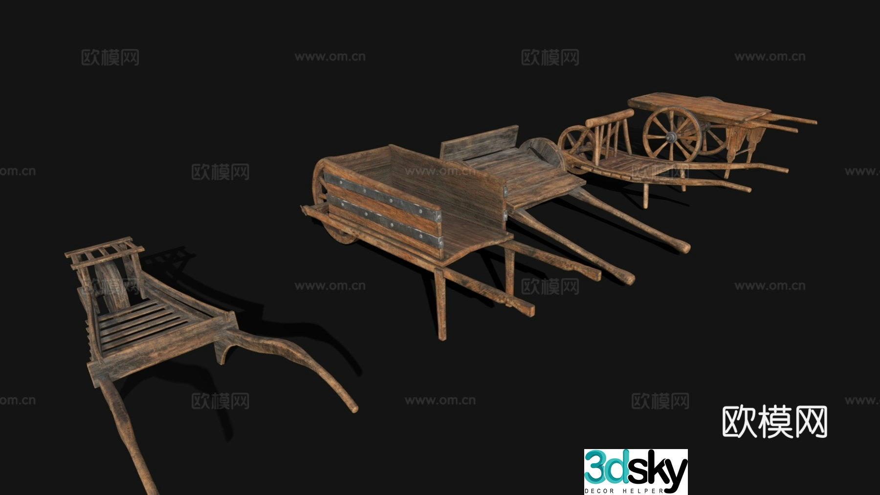 Other means of transportation Retro trolley Wheelbarrow Driving Movie and TV props 3d model