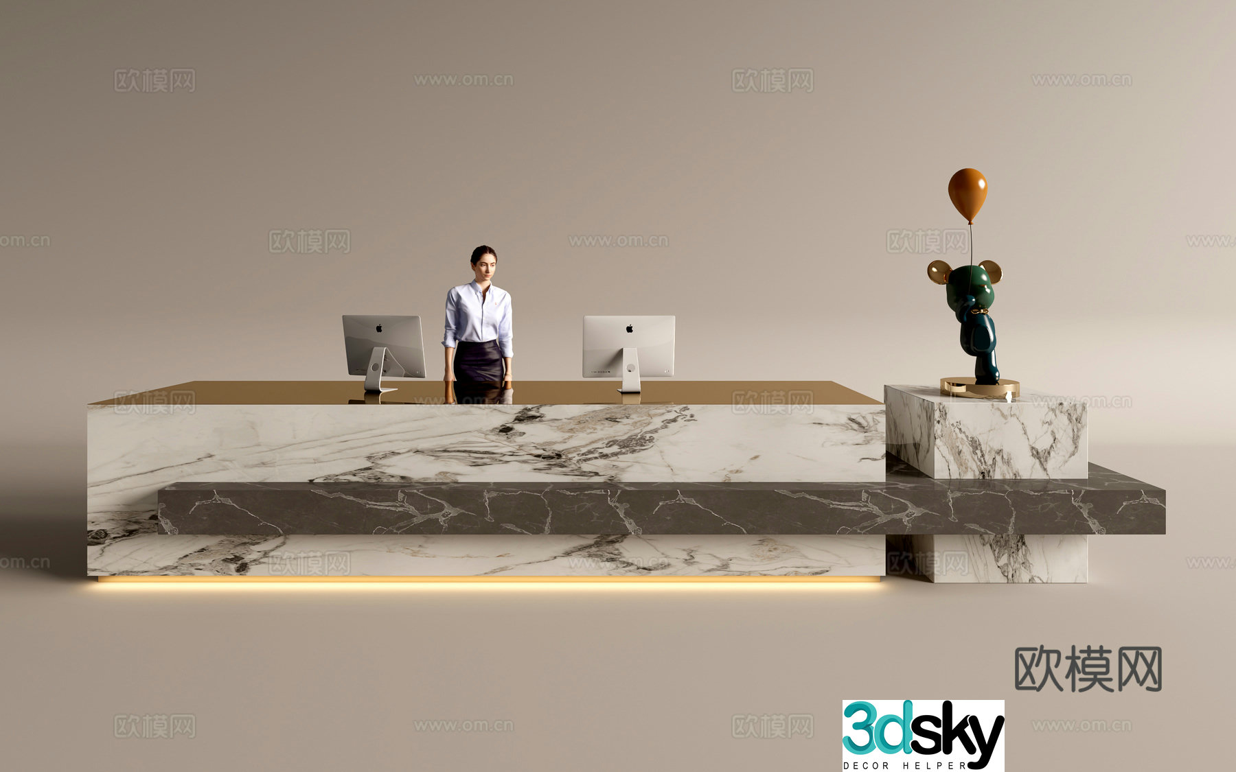 Modern company front desk reception area bar reception desk service desk 3d model