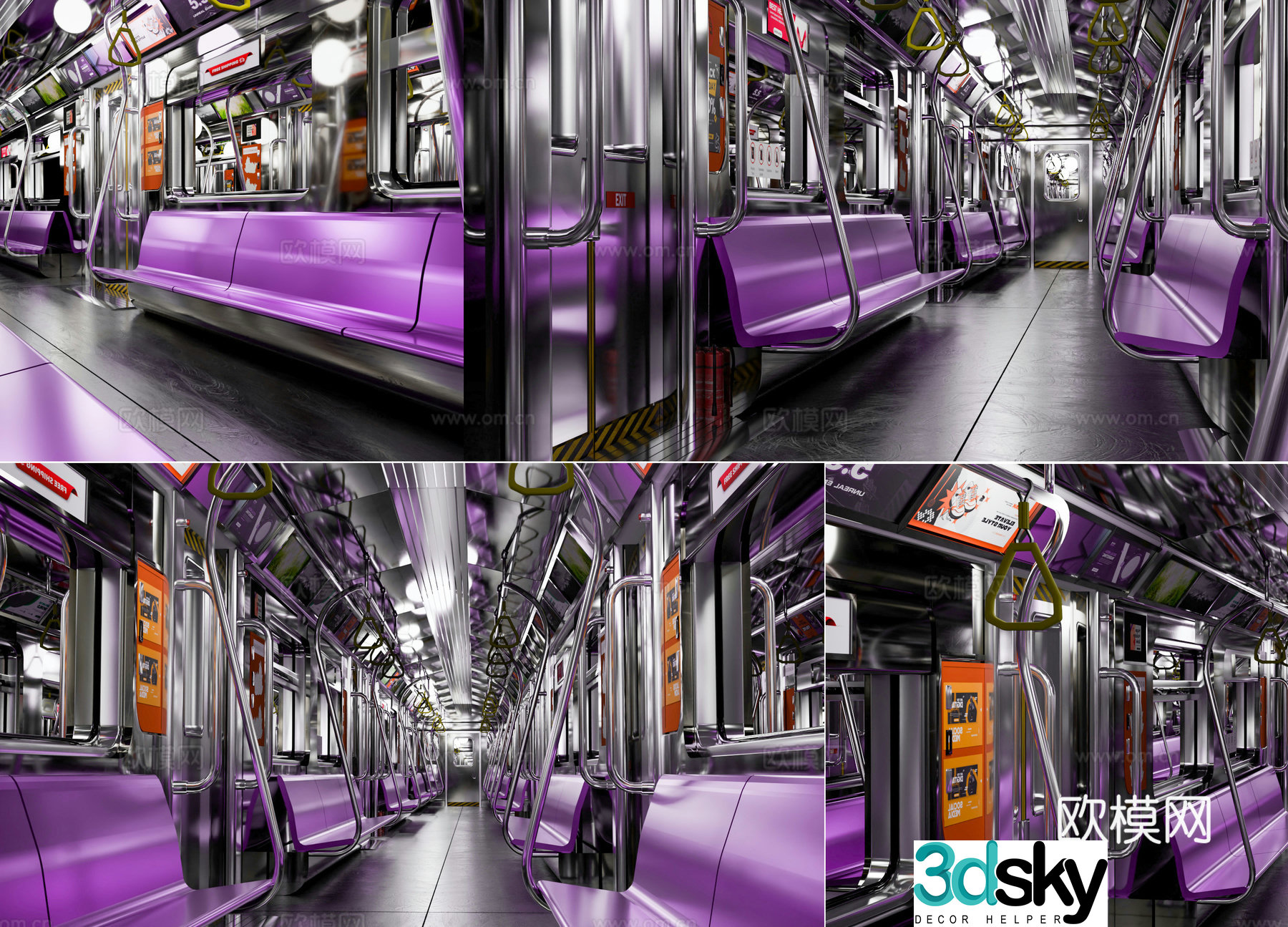 Modern subway carriage subway train interior subway interior subway interior decoration 3d model