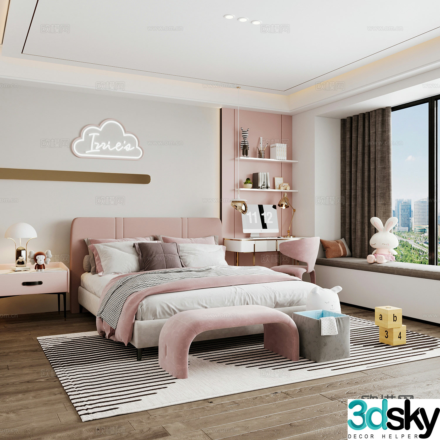 Modern children’s room boy’s room girl’s room children’s bed children’s wardrobe children’s desk 3d model