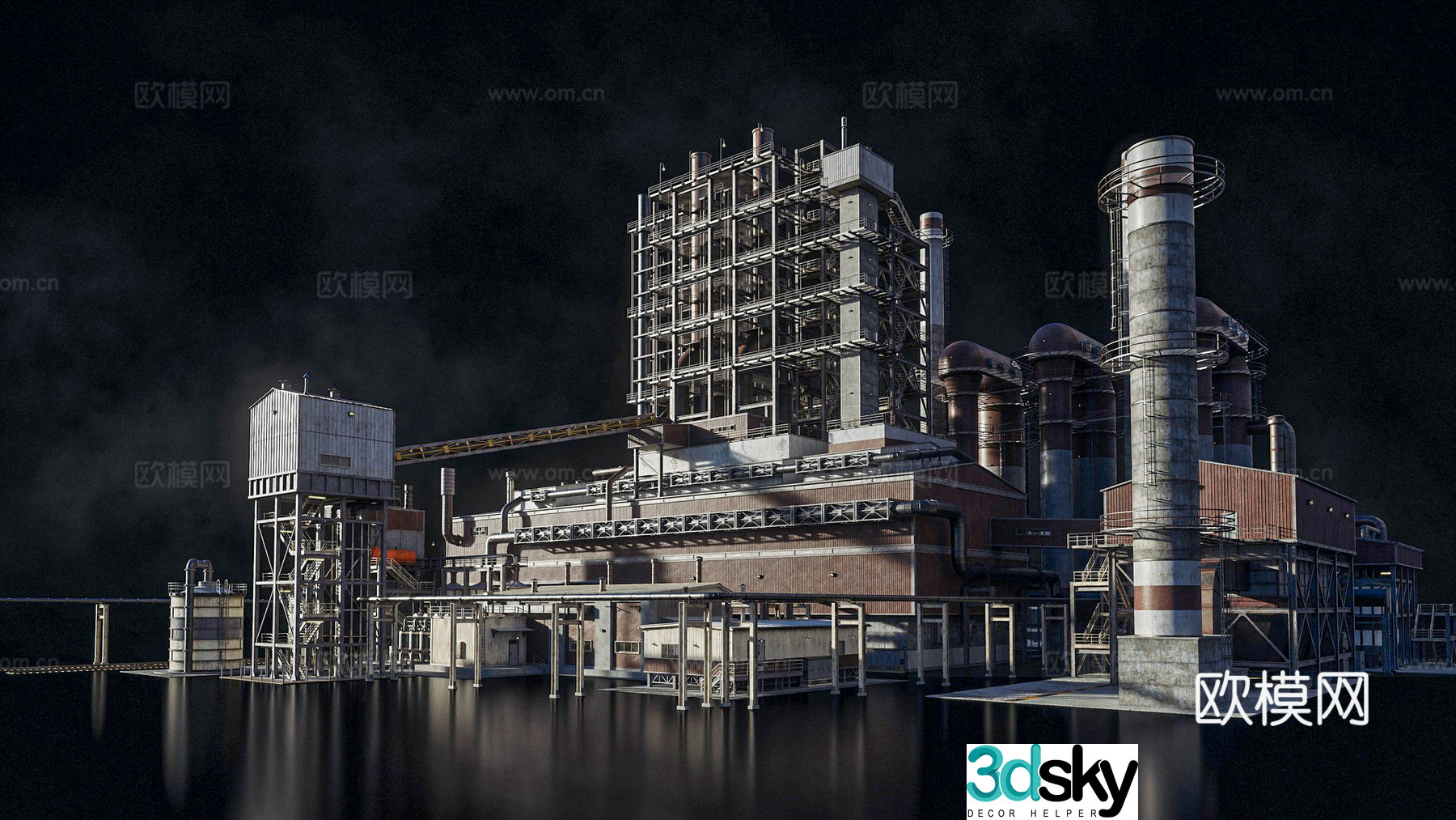 Modern smelting factory factory sewage chimney industrial zone factory building industrial building combination smelting 3D model