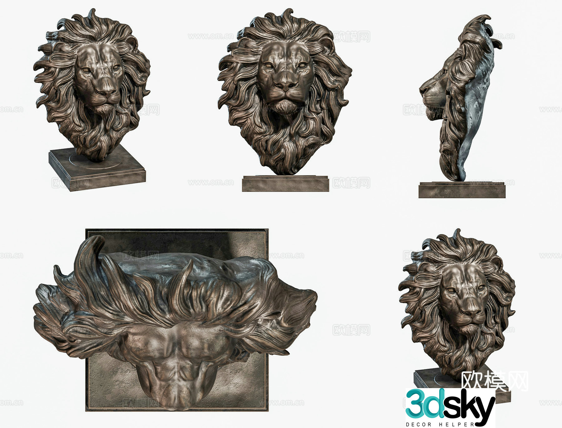 Modern lion head sculpture ornaments Lion head wood carving wall decoration pendant Lion head sculpture statue Indoor lion 3D model