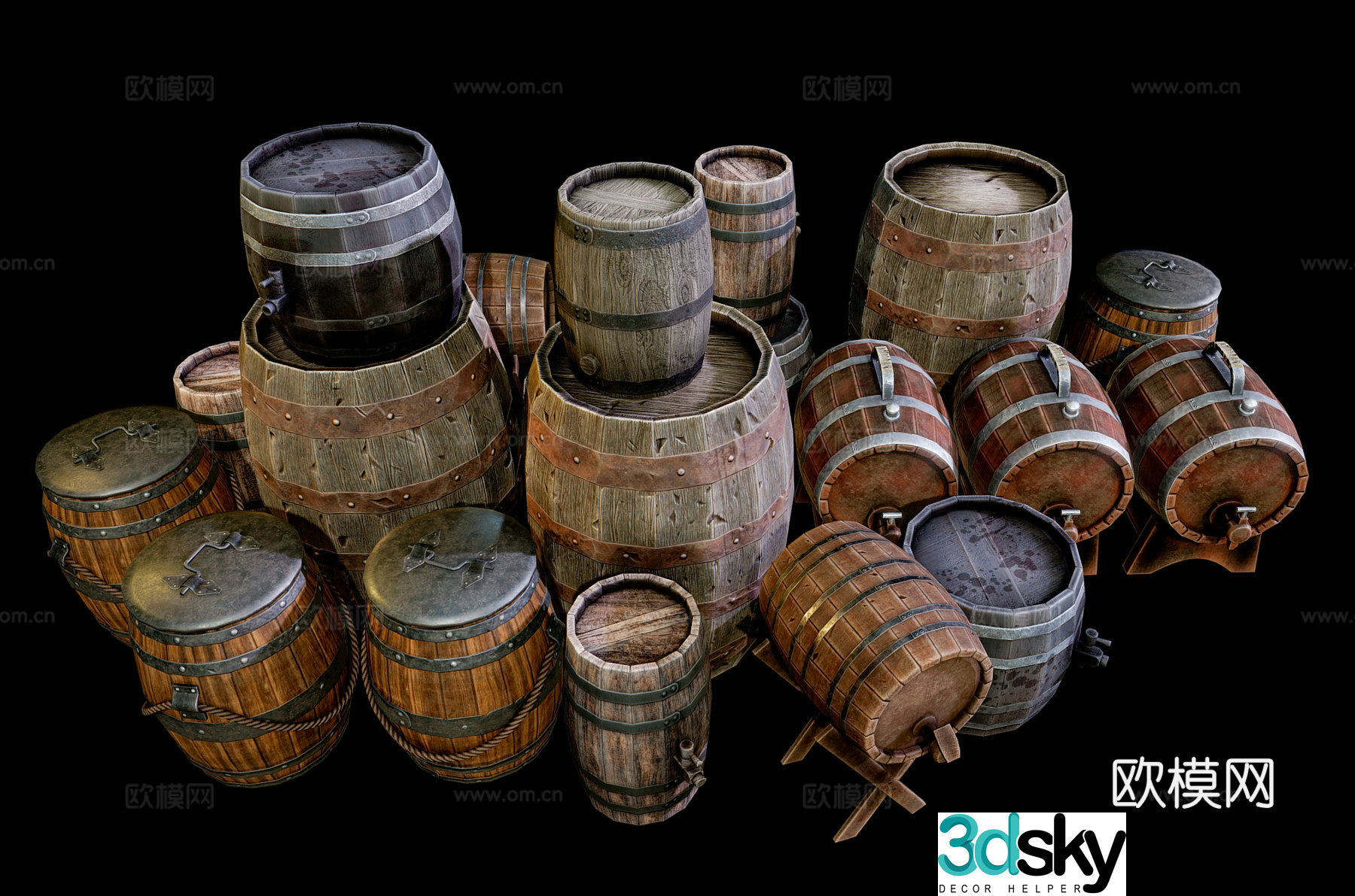 Chinese wooden barrel wine barrel game barrel wine barrel wine barrel wine barrel wine barrel wine barrel decoration European retro ornament 3D model