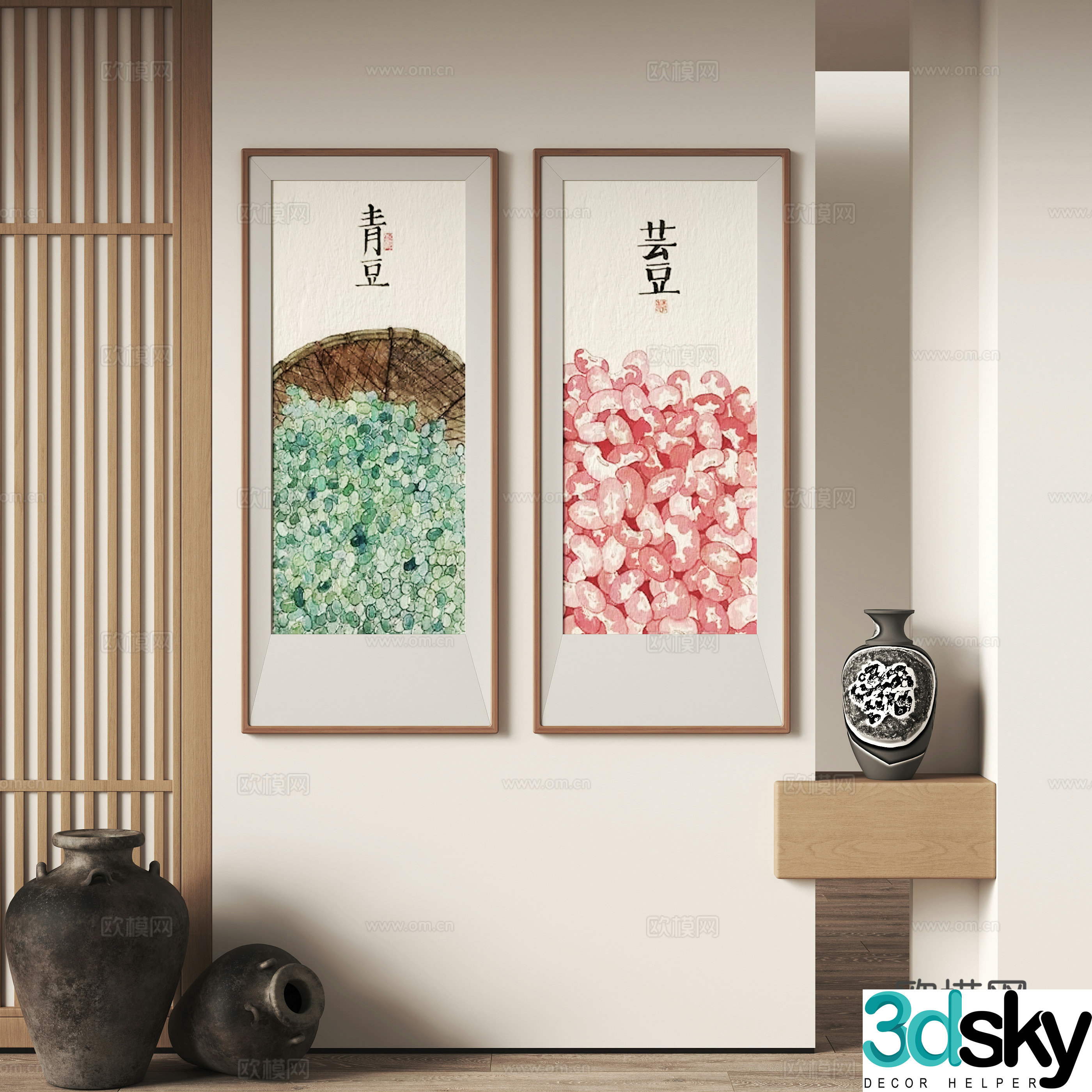 New Chinese style decorative hanging painting 3D model