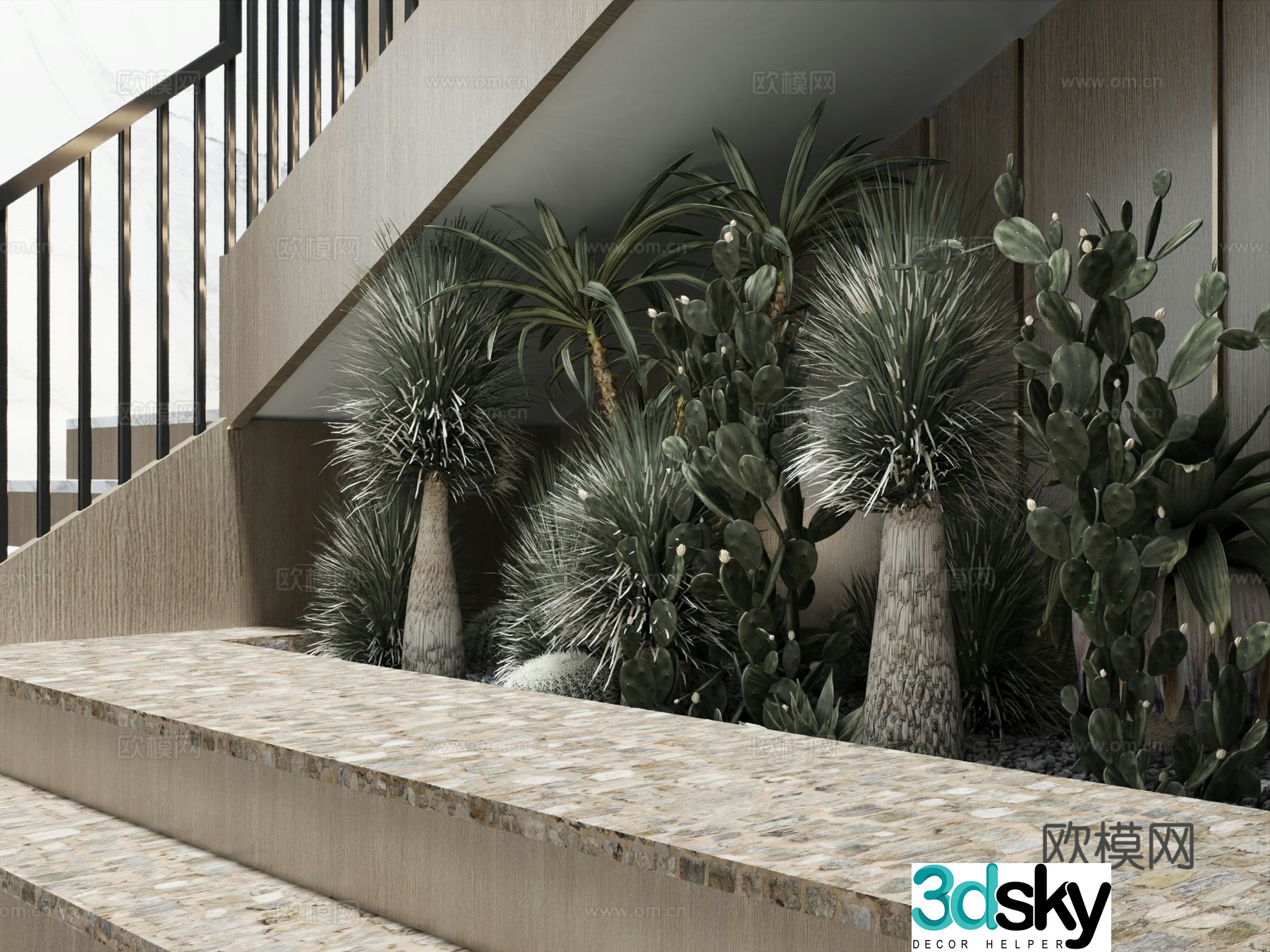Modern stairwell Landscape stairwell Cactus cactus 3d model