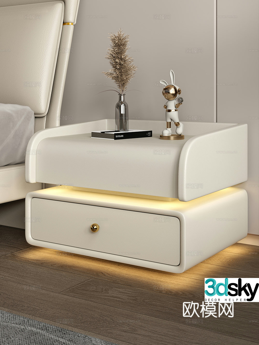 Creamy wind bedside table Bedside table Creamy wind bedroom Bedside table 3d model