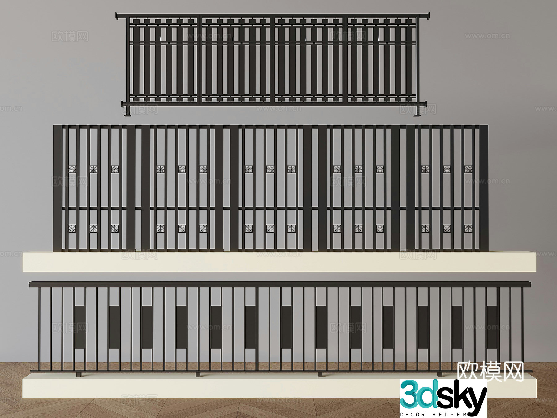 Wrought iron fence guardrail railing 3d model