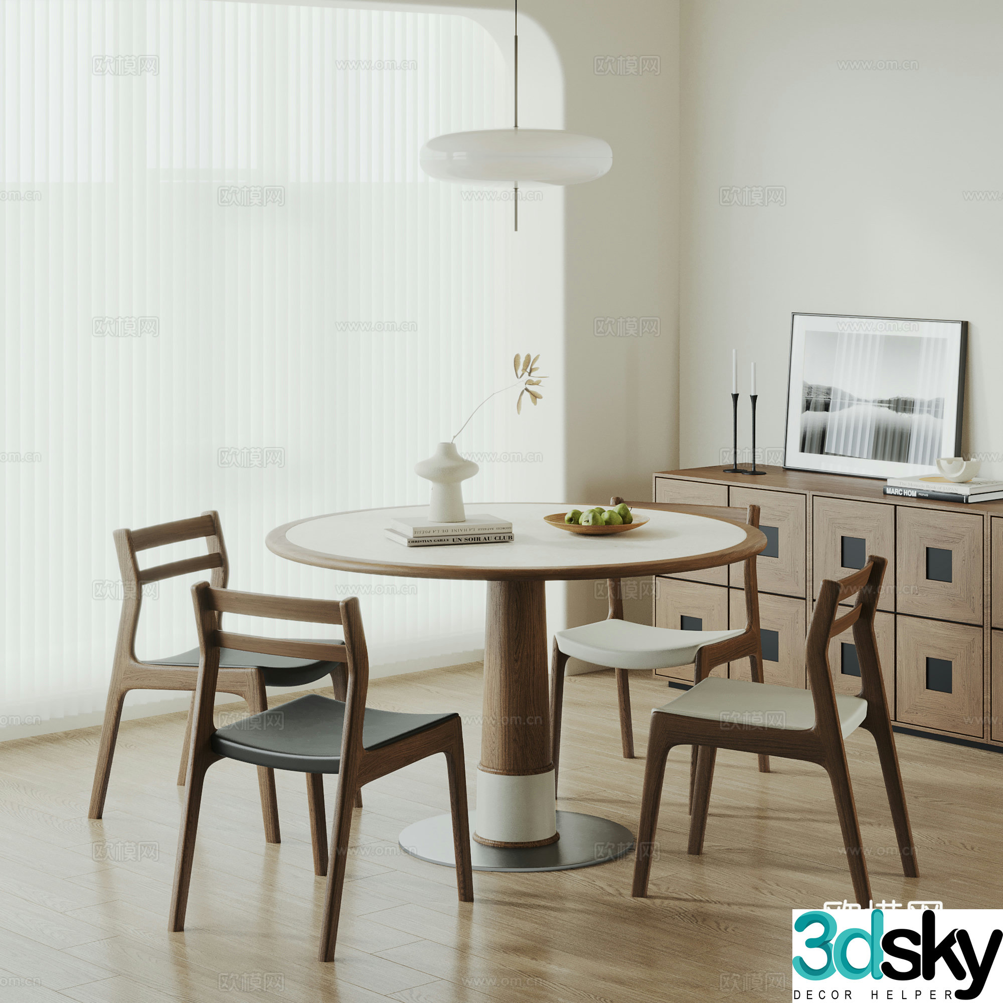 Middle style restaurant Dining table and chair Dining table Solid wood dining chair Leather dining chair Nordic log style 3d model