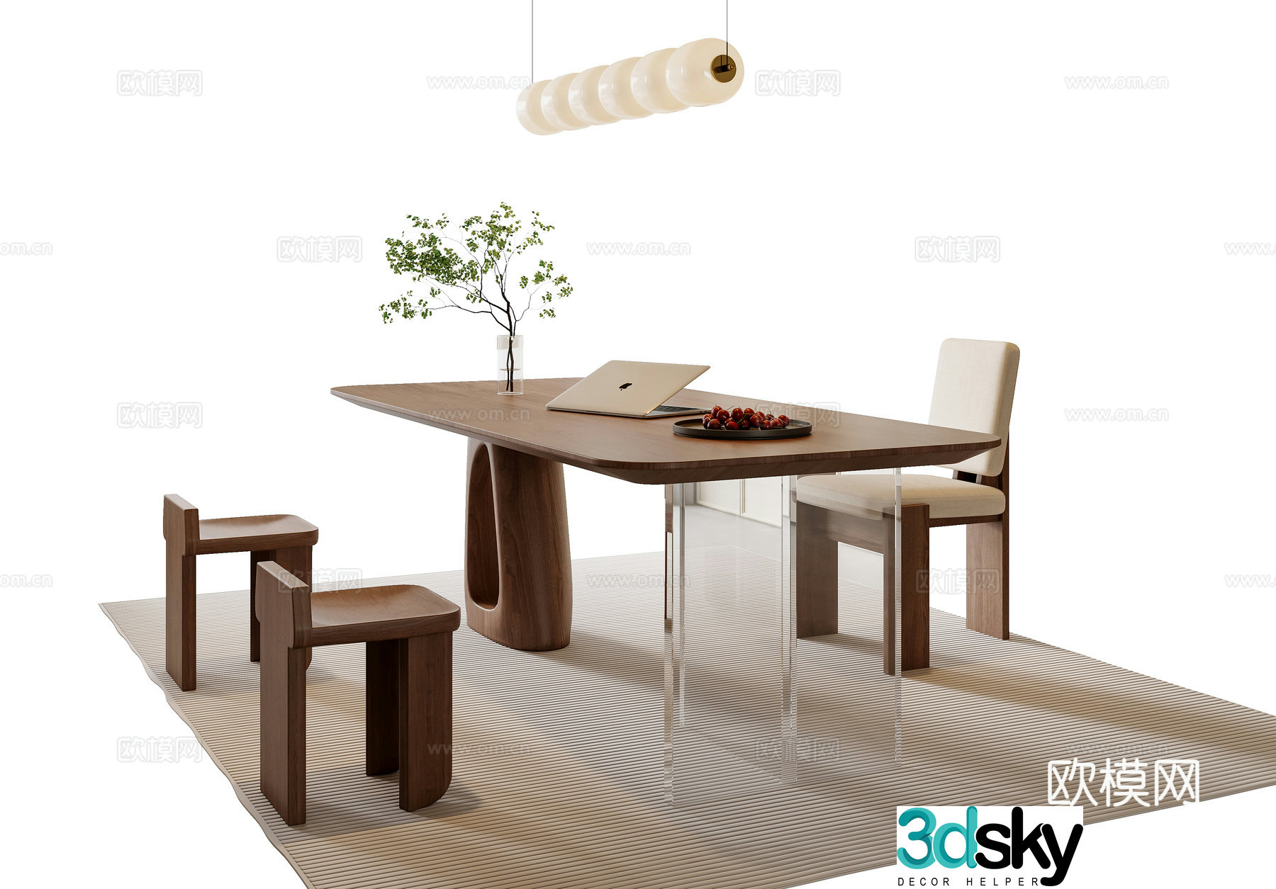 Medium style desk and chair combination 3D model