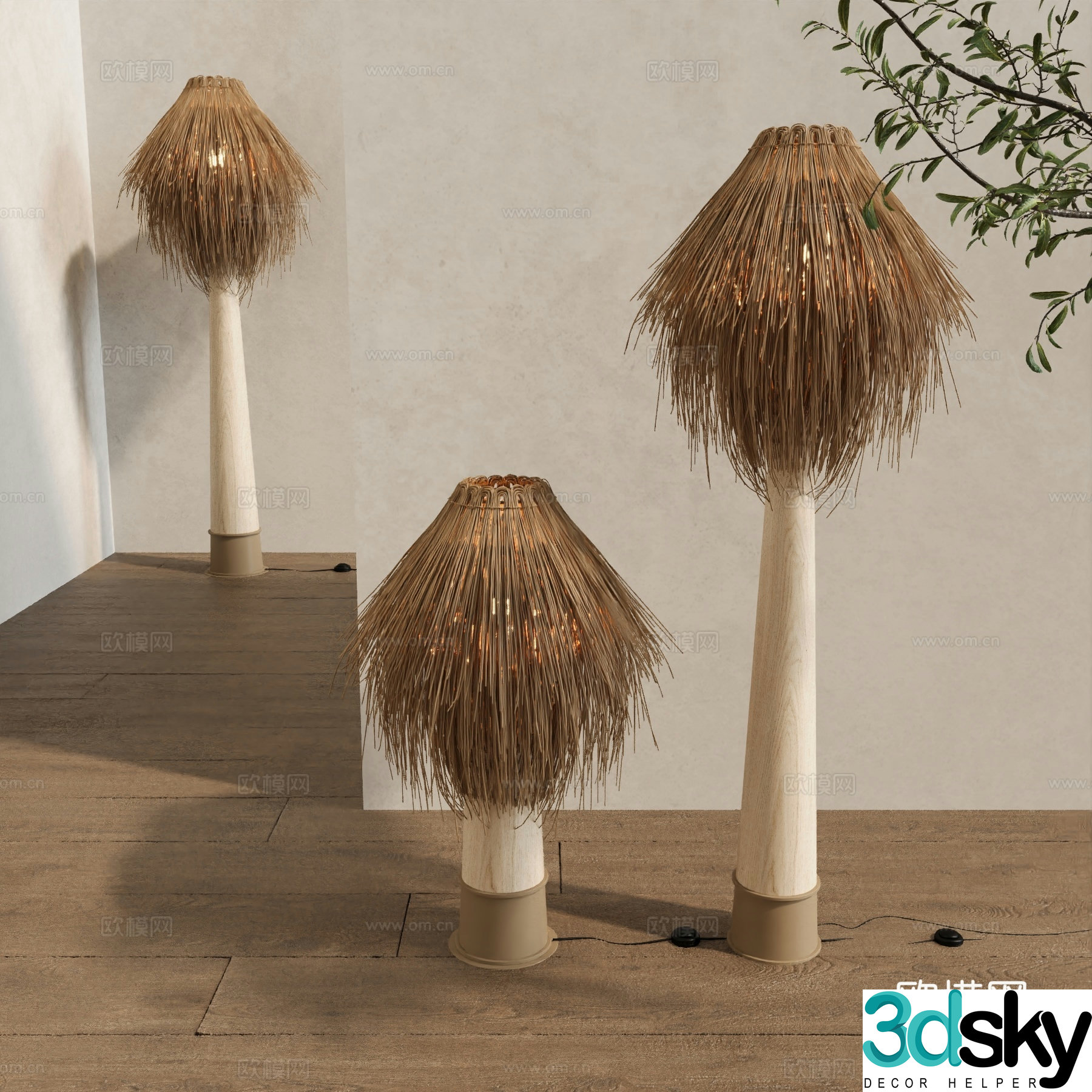 Wai Sad Floor Lamp Decorative Rattan Floor Lamp 3D Model