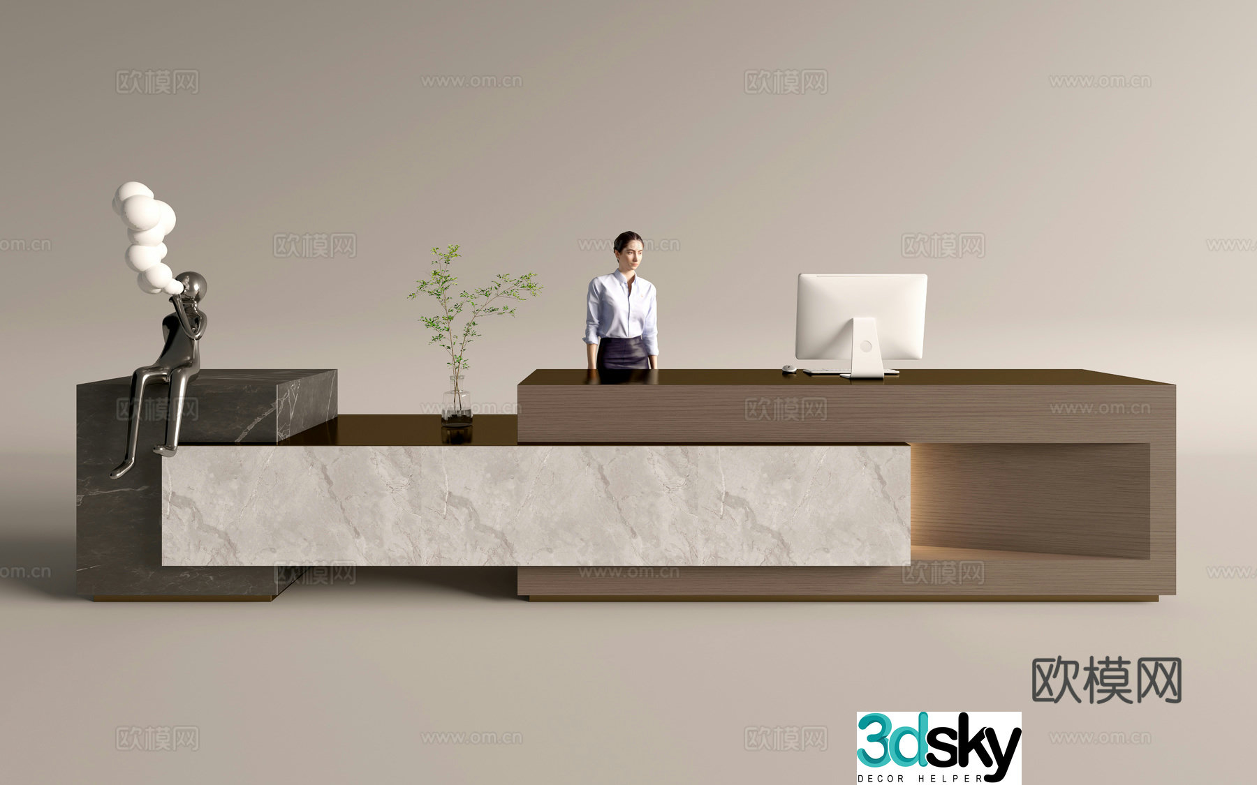 Modern company front desk reception area bar reception desk service desk 3d model
