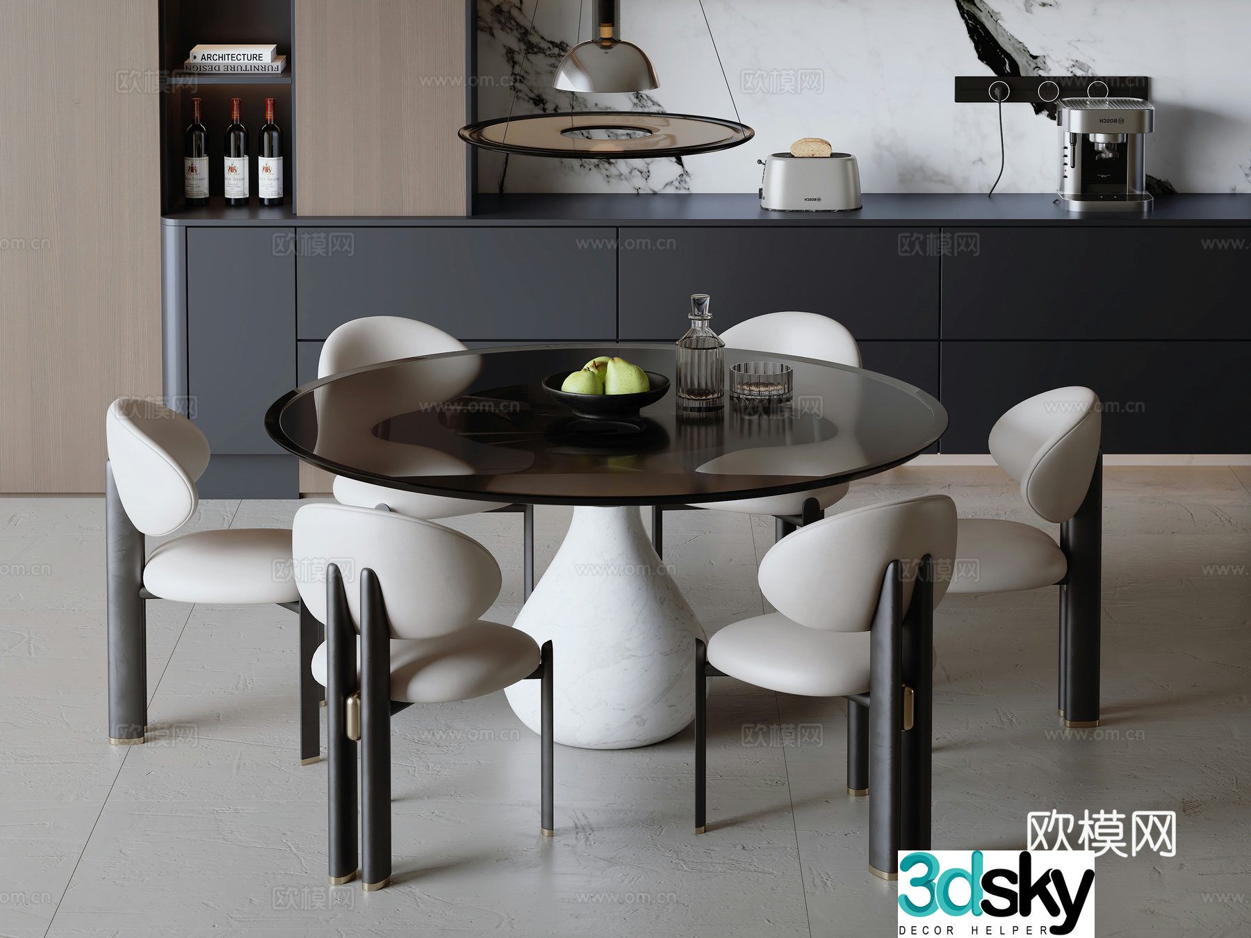 Modern minimalist Italian dining table and chair combination 3D model