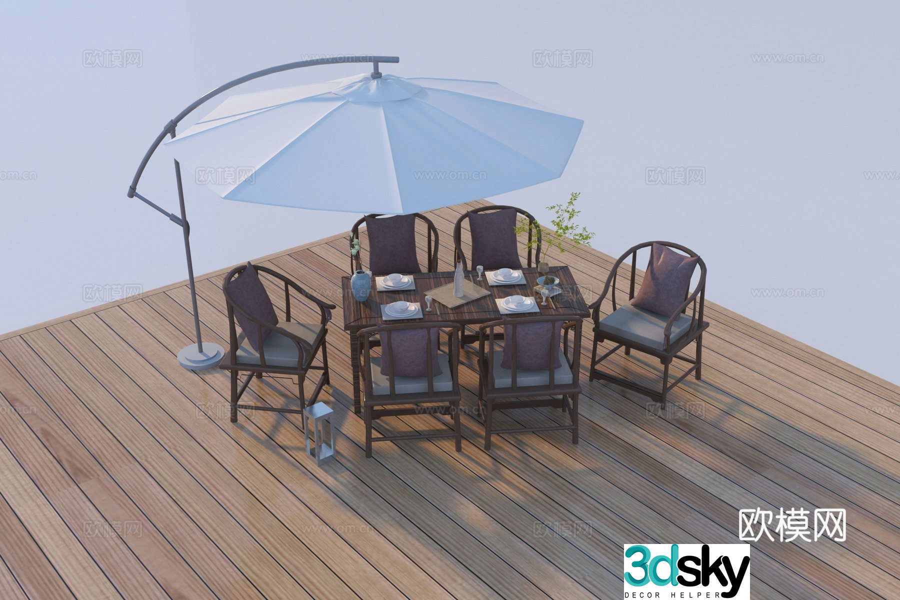 New Chinese style outdoor table and chair 3D model