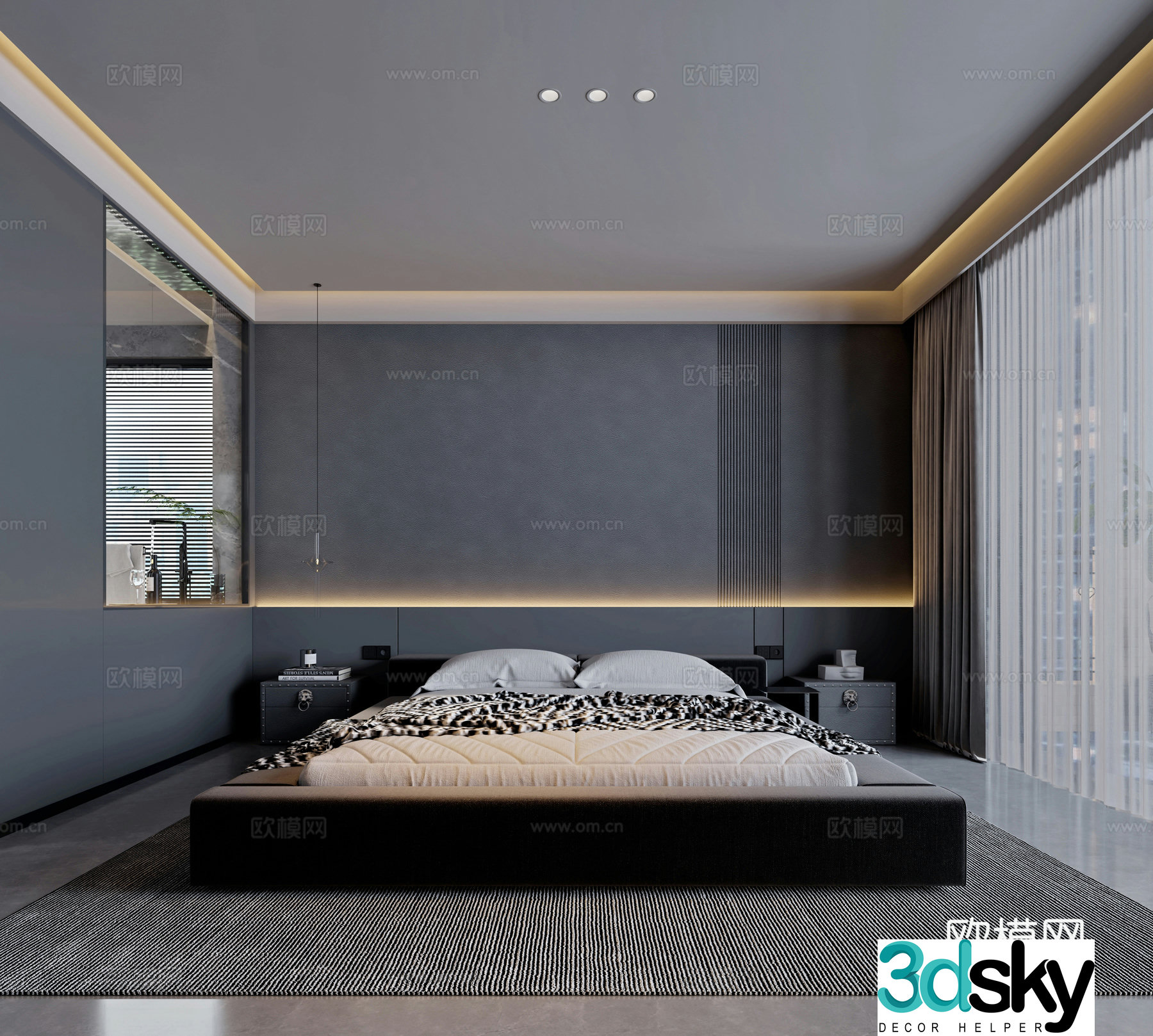 Dark wind modern bedroom 3d model