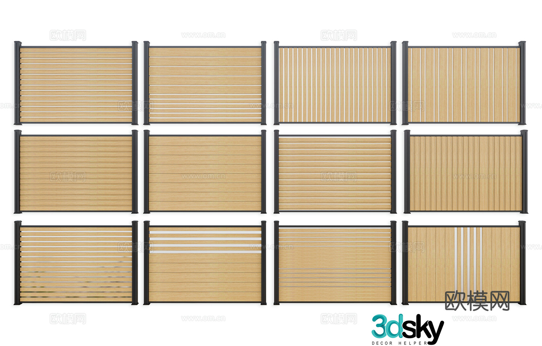 New Chinese style wood plastic fence Garden plastic wood high-end fence Wooden aluminum alloy fence Garden fence 3D model