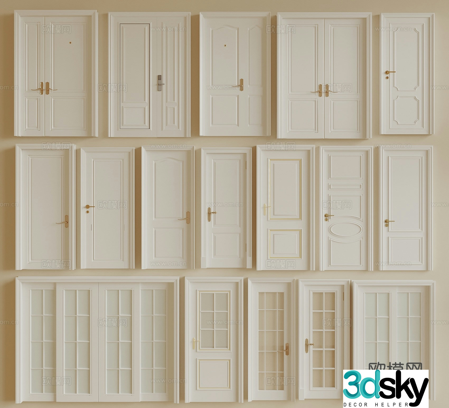 American simple European door combination simple European single door sliding door entry door security door bedroom door 3D model