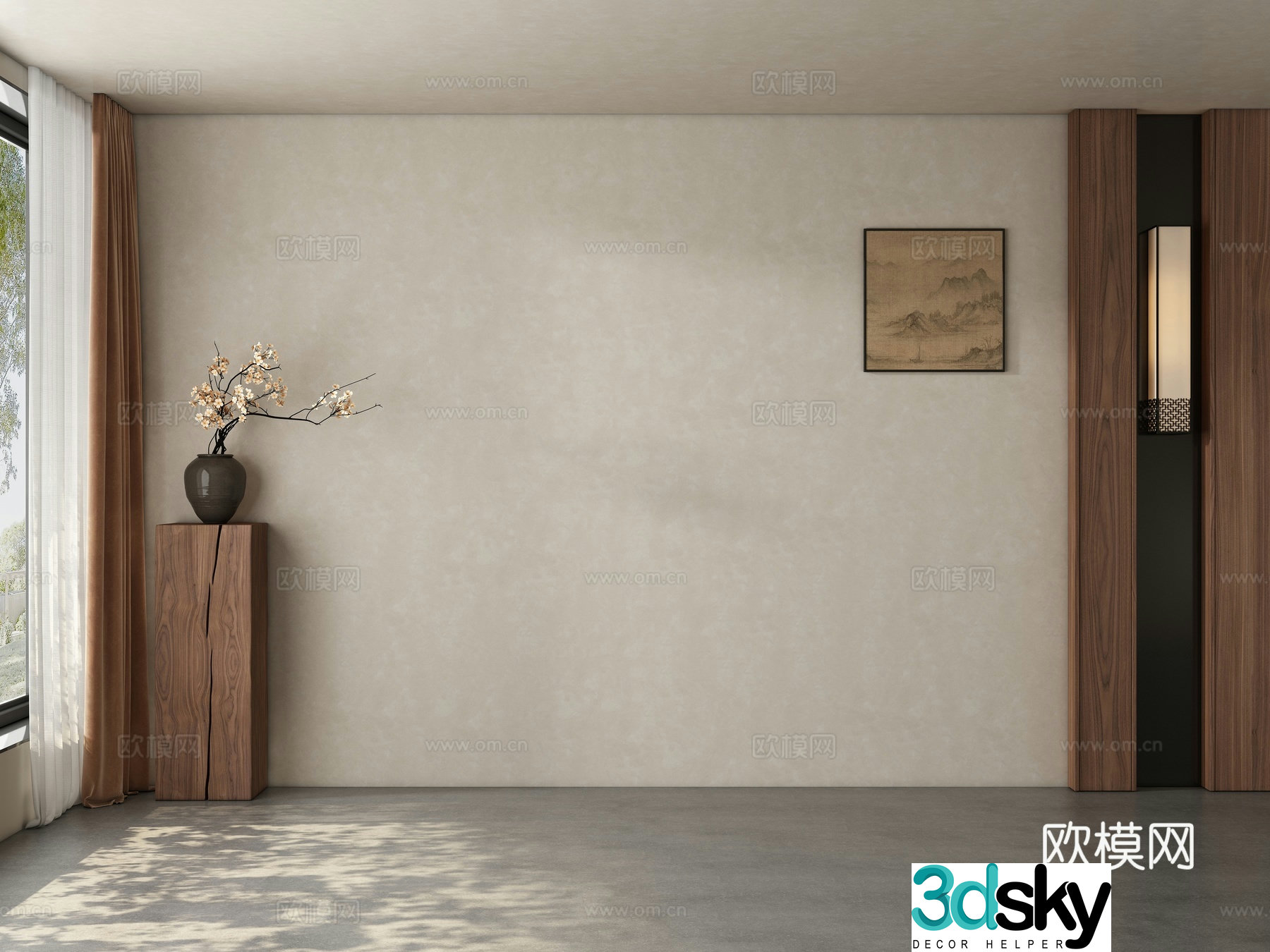 Middle style restaurant tea room living room background wall 3d model