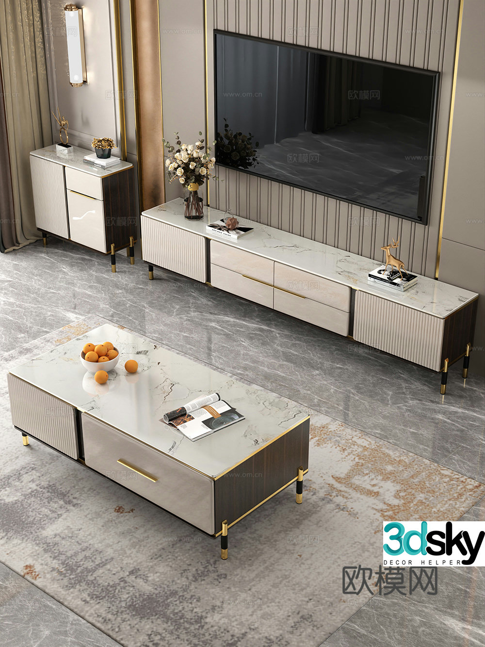 Light luxury living room coffee table TV cabinet coffee table TV cabinet combination decoration 3D model
