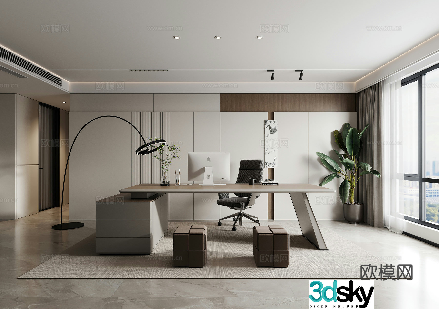 Modern study office desk computer desk 3d model