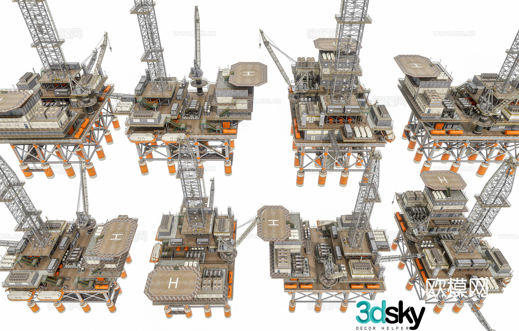 Modern oil platform derrick Offshore oil drilling platform Industrial building Refinery 3D model