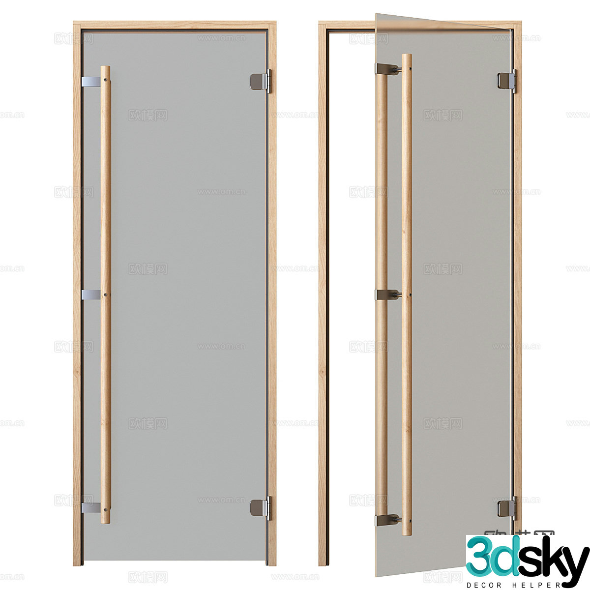 New Chinese style glass door sauna door 3d model