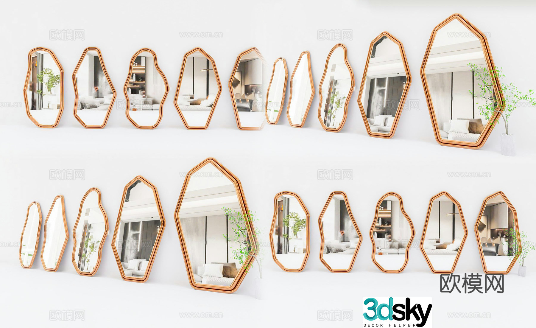 Modern floor-standing mirror full-body mirror decorative mirror irregular full-body mirror fitting mirror dressing mirror decorative 3D model