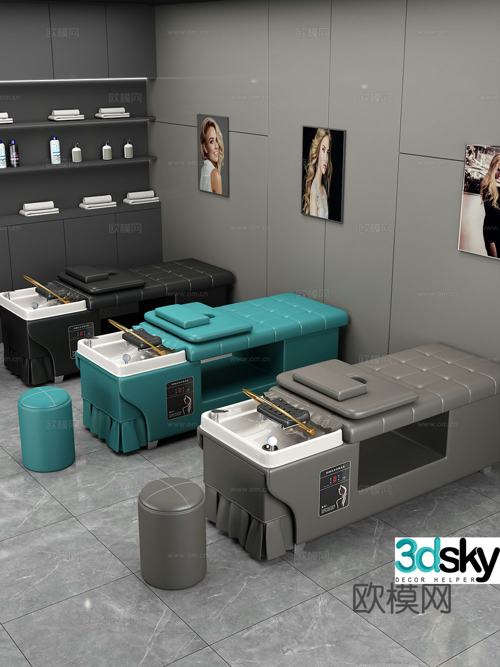 Hair wash bed barber shop hairdressing area 3d model