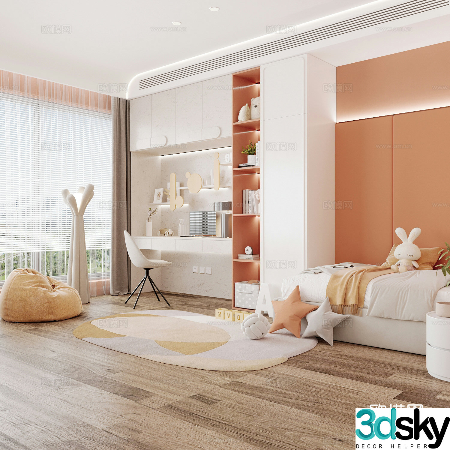 Modern children’s room boy’s room girl’s room children’s bed children’s wardrobe children’s desk 3d model