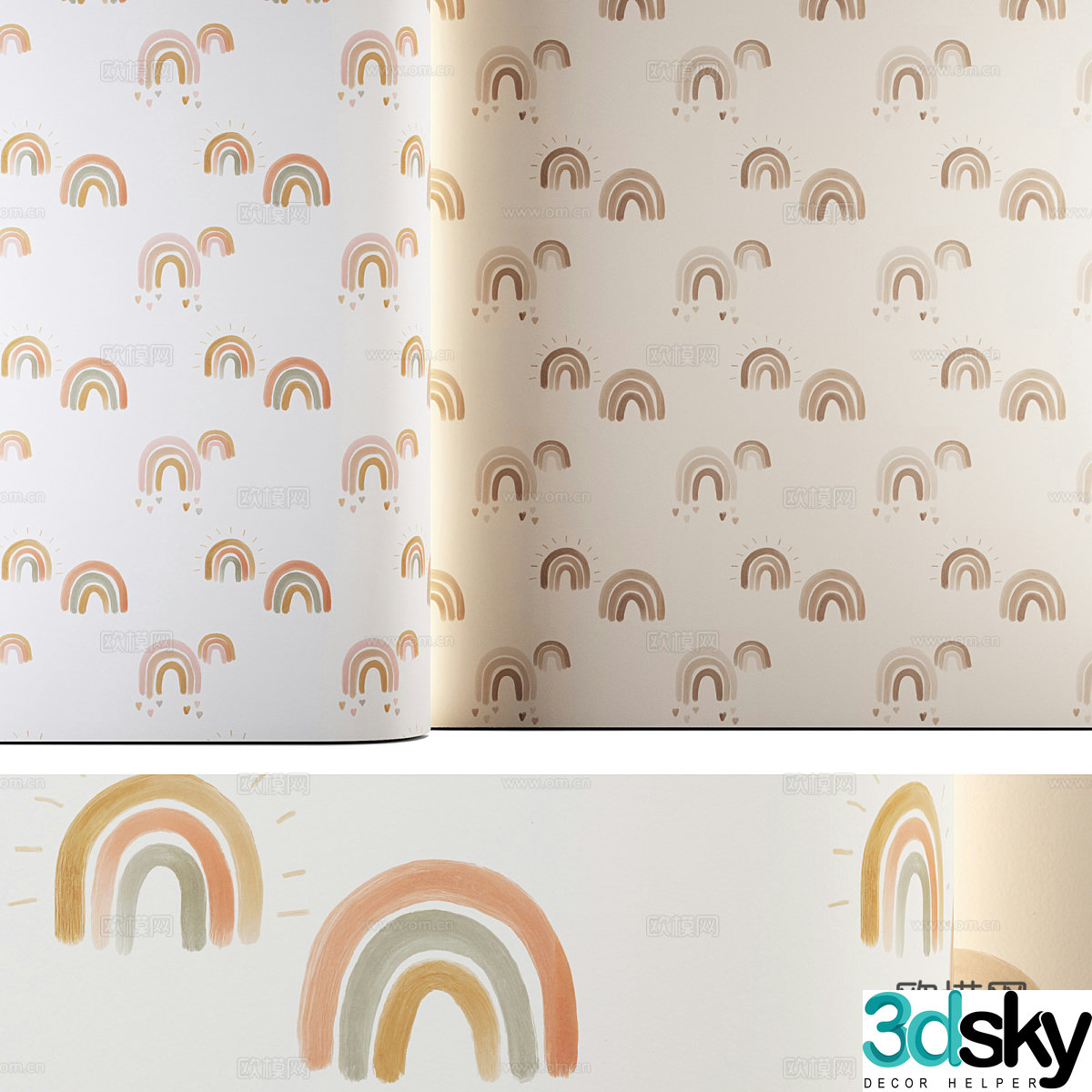 Modern children’s room wallpaper wall cloth mural 3d model