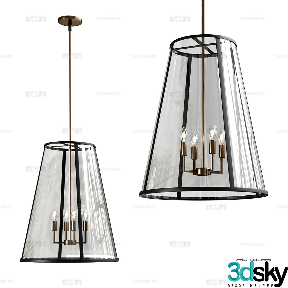 New Chinese Manor Outdoor Conical Chandelier 3D Model