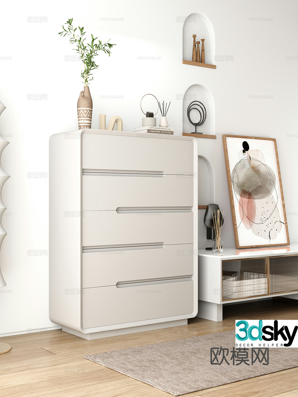 Solid wood chest of drawers side cabinet bedside cabinet storage cabinet 3D model