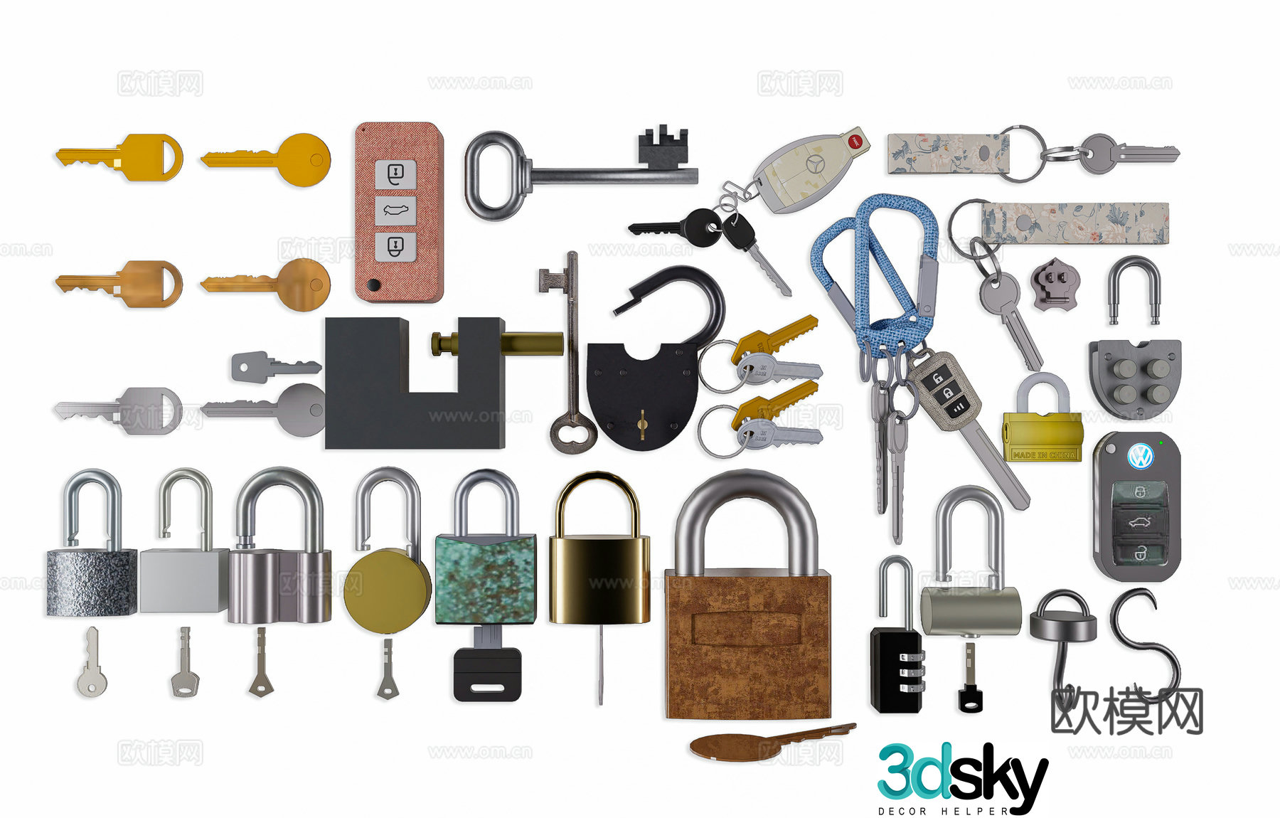 Modern vintage lock key lock chain password lock key drawer lock hardware 3d model