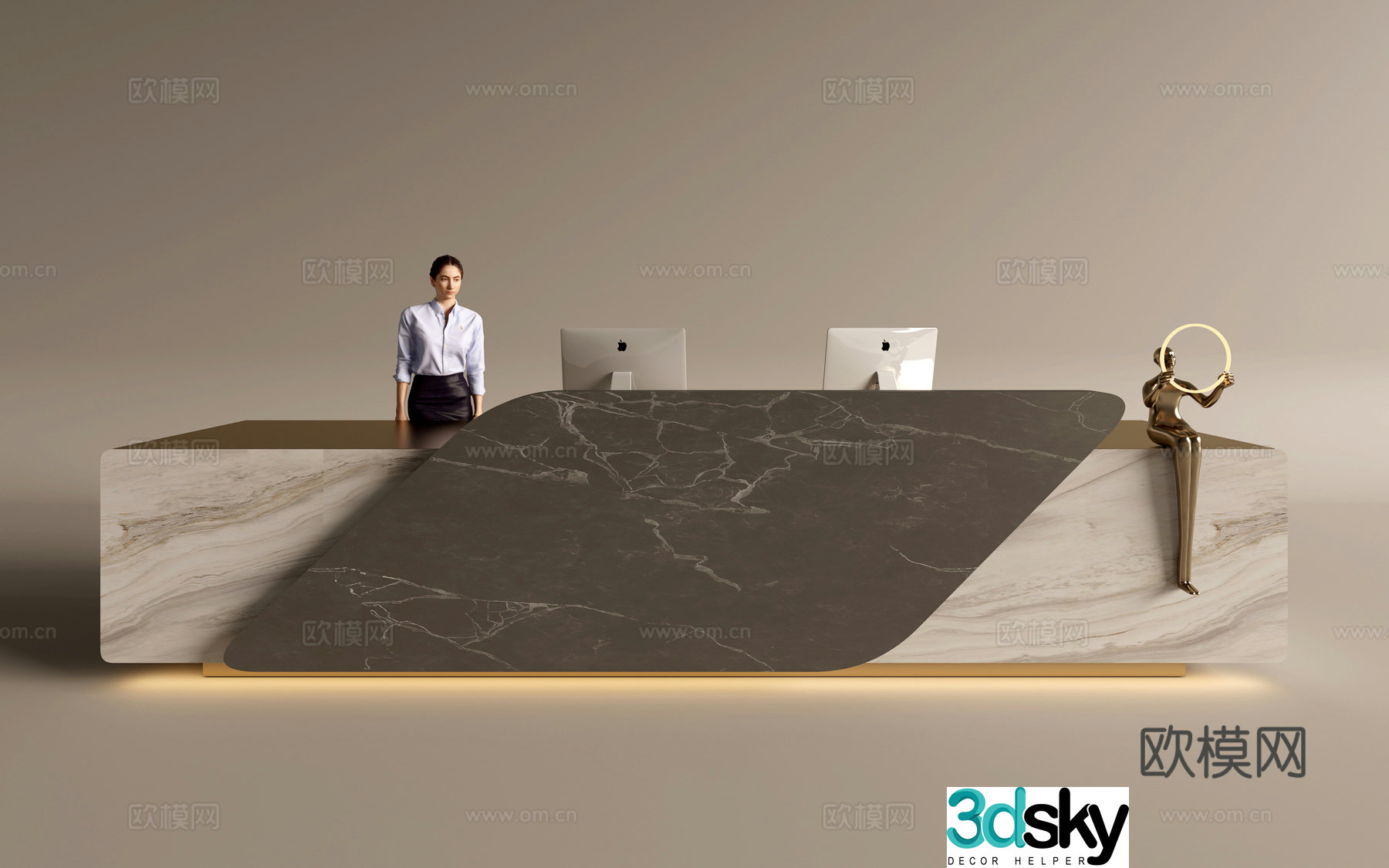 Modern company front desk reception area bar reception desk service desk 3d model