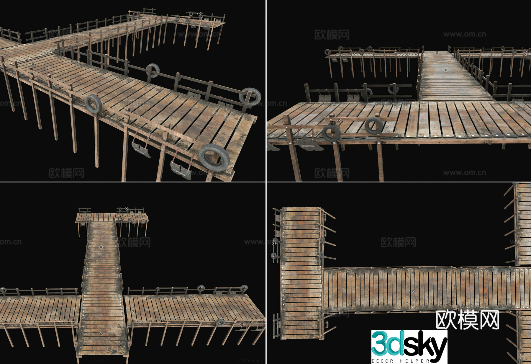 Retro dock wooden platform dock fishing port wooden leaking walkway water surface wooden platform retro water corridor 3d model