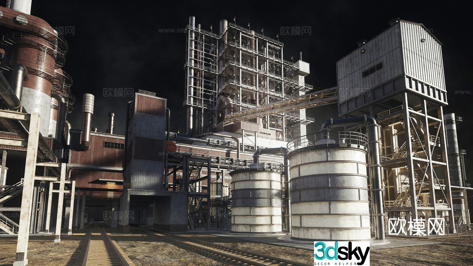 Modern smelting factory factory sewage chimney industrial zone factory building industrial building combination smelting 3D model