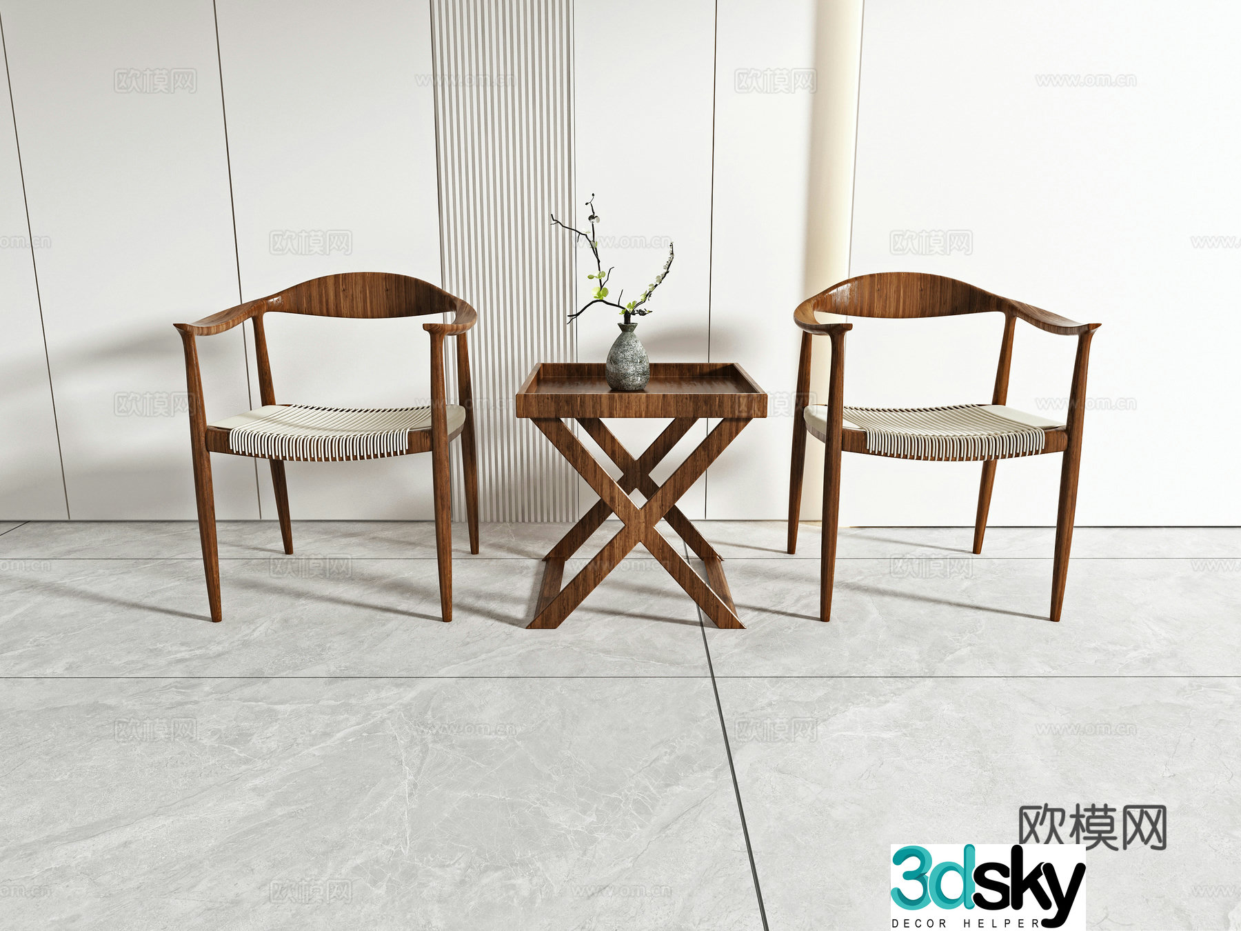 Chinese casual chair combination 3D model