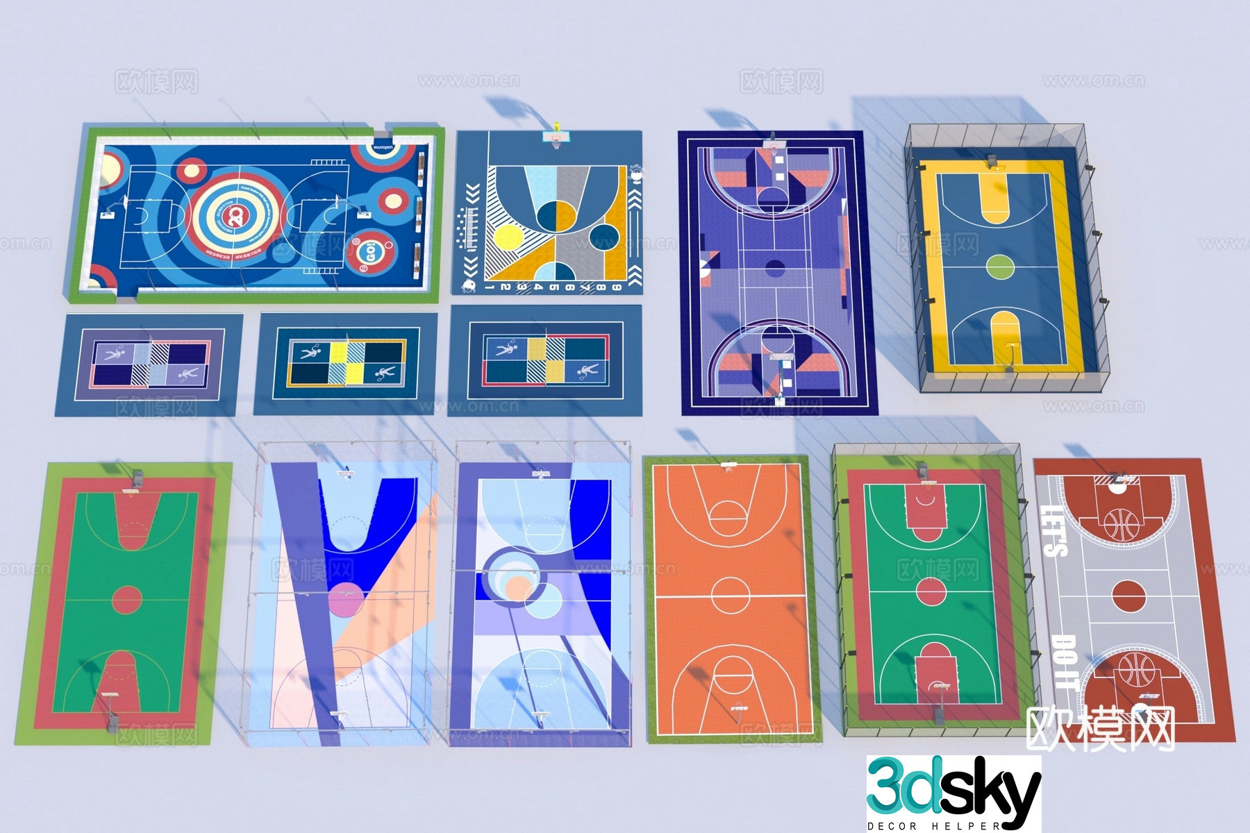 Modern sports field basketball court court playground 3D model