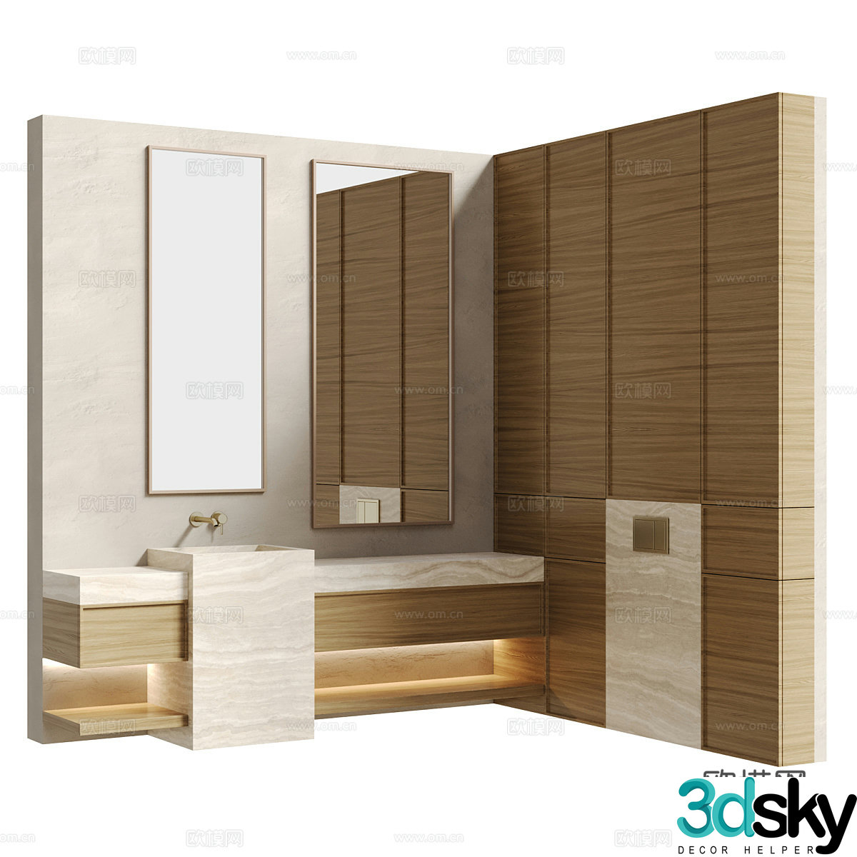 Medium-old bathroom cabinet single-bathroom cabinet special-shaped bathroom mirror washbasin countertop basin water 3d model