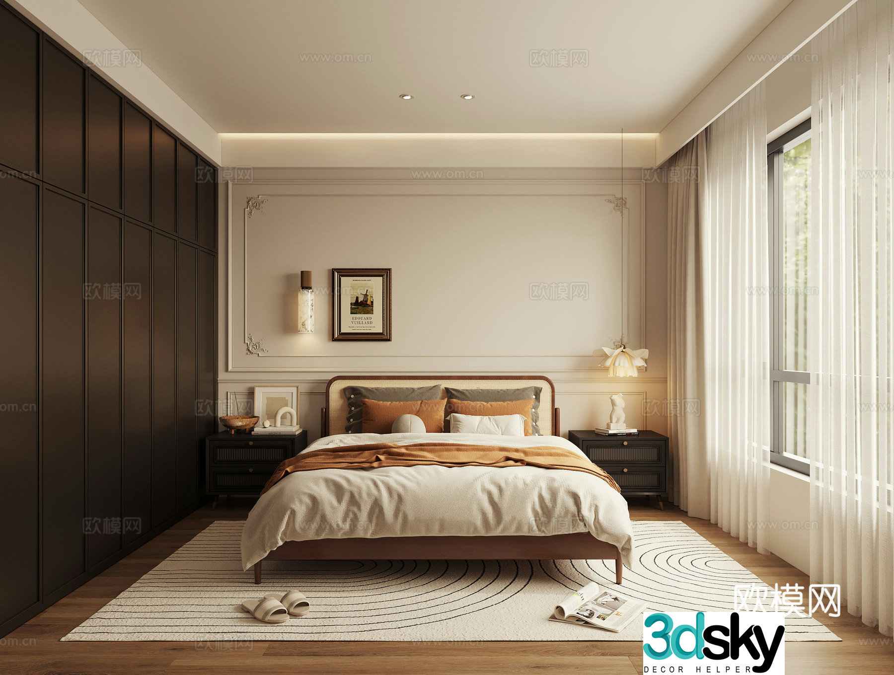 French style old-fashioned bedroom master bedroom second bedroom double bed 3D model