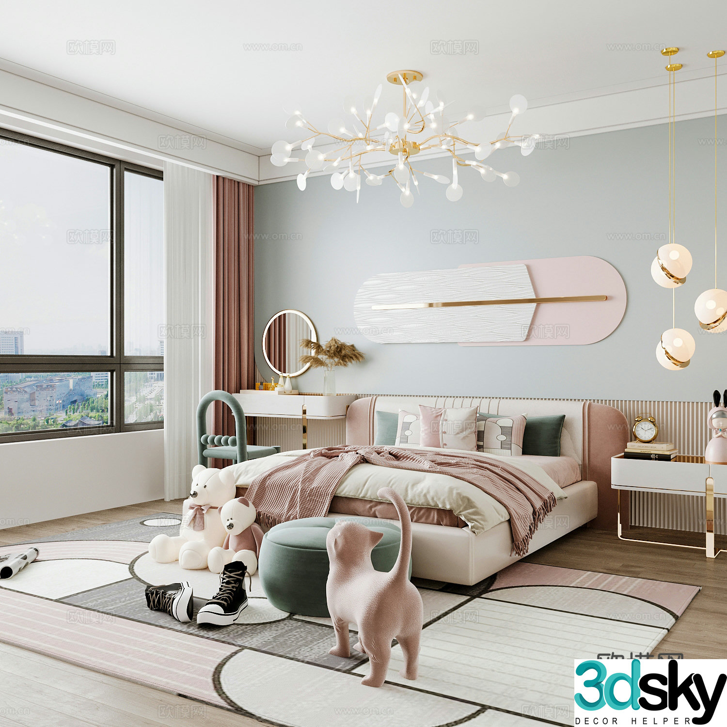 Modern children’s room boy’s room girl’s room children’s bed children’s wardrobe children’s desk 3d model