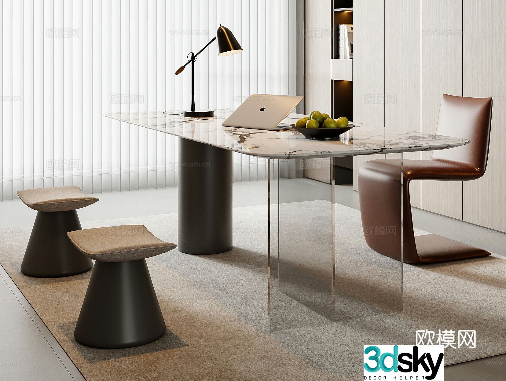 Italian desk and chair combination 3D model