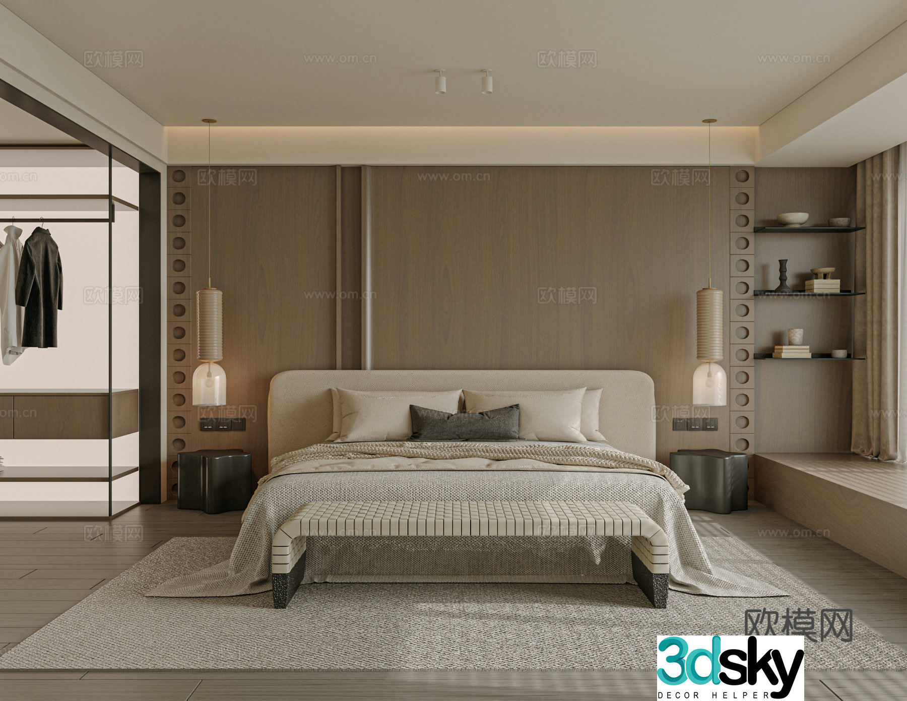 Modern bedroom bed nightstand jewelry 3d model