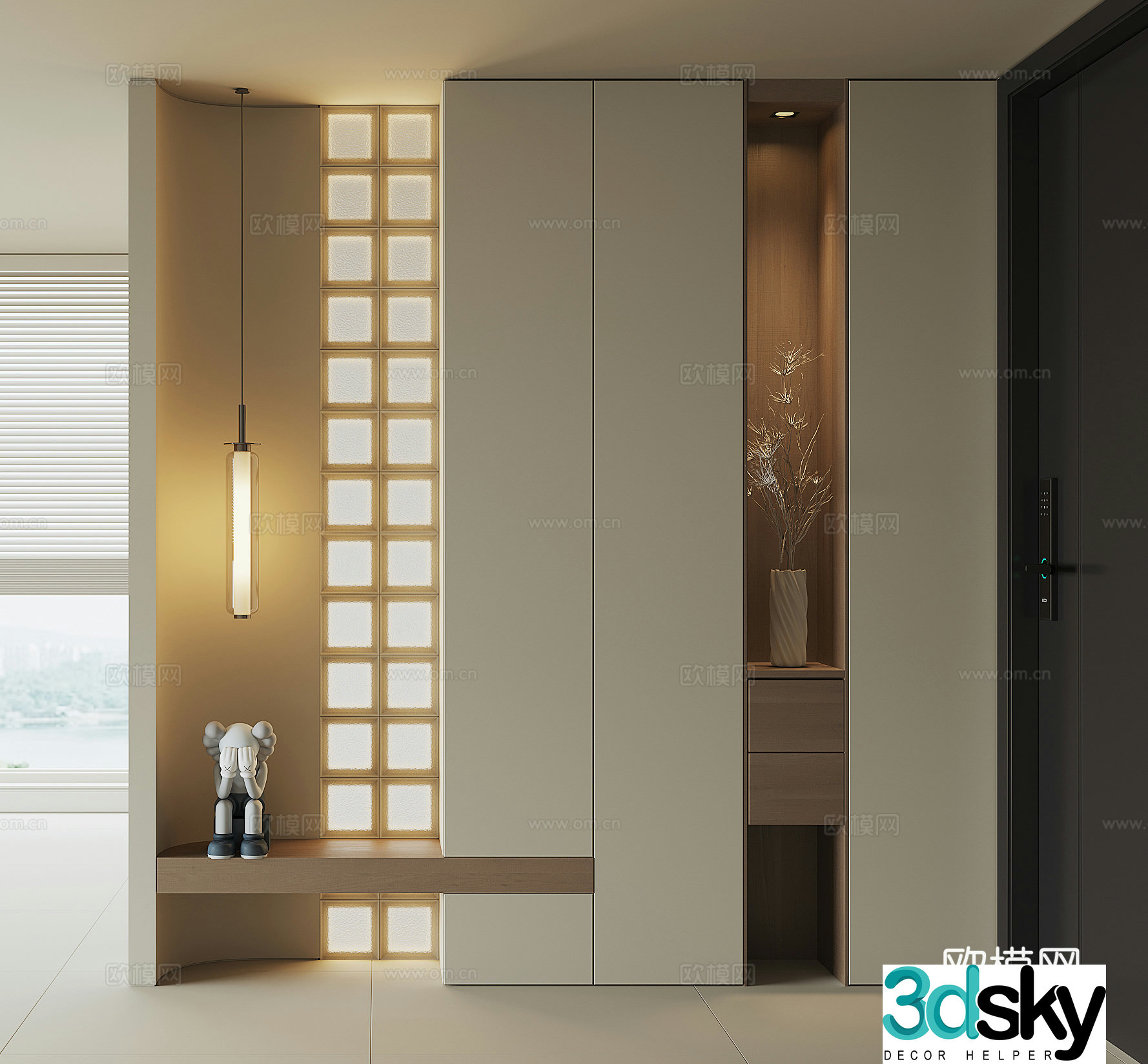 Modern home entrance shoe cabinet 3D model